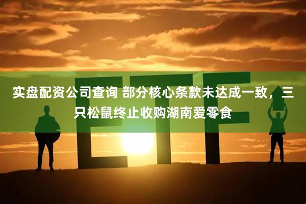 实盘配资公司查询 部分核心条款未达成一致，三只松鼠终止收购湖南爱零食